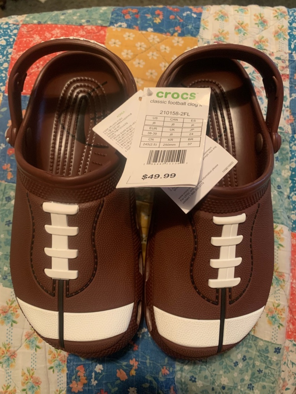 CROCS Kids Boys Brown & White Football Classic Clog NWT